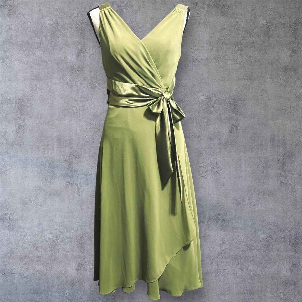 Jones Studio Olive Green Satin Wrap Midi Dress
